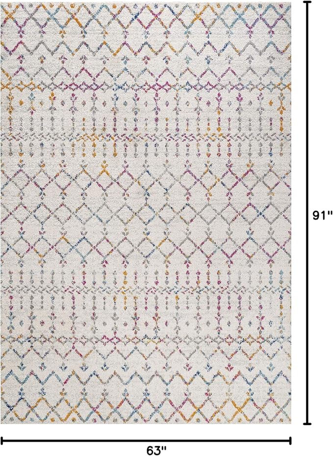 JONATHAN Y Boho Vintage Diamond Ivory/Multi Indoor Area Rug 5X8 ft, Moroccan Hype for Living Room, Bedroom, Kitchen, Office, Easy-Cleaning, High Traffic, Pet-Friendly, Non-Shedding (MOH101E-5)