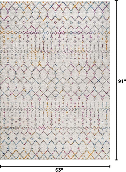 JONATHAN Y Boho Vintage Diamond Ivory/Multi Indoor Area Rug 5X8 ft, Moroccan Hype for Living Room, Bedroom, Kitchen, Office, Easy-Cleaning, High Traffic, Pet-Friendly, Non-Shedding (MOH101E-5)