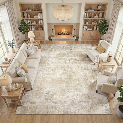 cotiled 8x10 Area Rugs for Living Room - Washable Neutral Abstract Carpet Non Slip Soft Rug for Bedroom & Dining Table, Robot Vacuum & Pet Friendly Floor Decor Beige
