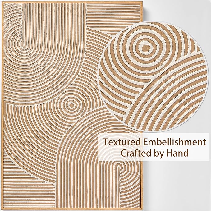 Zessonic Large Textured 3D Wall Art Neutral Set of 3-24"x36" Hand-Painted Abstract Canvas Framed Paintings Brown for Living Room, Bedroom - Modern Minimalist Neutral Boho Decor