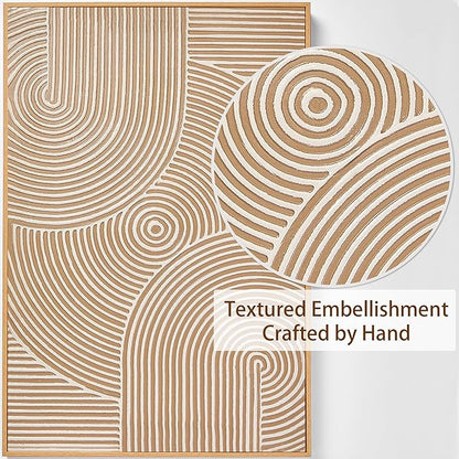 Zessonic Large Textured 3D Wall Art Neutral Set of 3-24"x36" Hand-Painted Abstract Canvas Framed Paintings Brown for Living Room, Bedroom - Modern Minimalist Neutral Boho Decor
