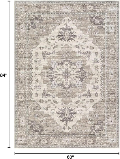 EIEIHOUSE Washable Area Rugs for Living Room - 10x14 Neutral Vintage Distressed Floral Farmhouse Boho Large Soft Floor Rug Indoor Non Slip Carpet for Living Room Bedroom Dining Room Office-Brown/Beige