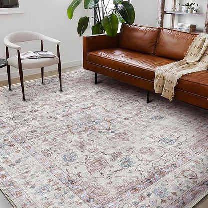 CHAMPLANT Area Rug 6'x9' Washable Vintage Traditional Floor Cover Thin Retro Kitchen Indoor Distressed Non Slip Carpet for Living Room Bedroom Dining Room