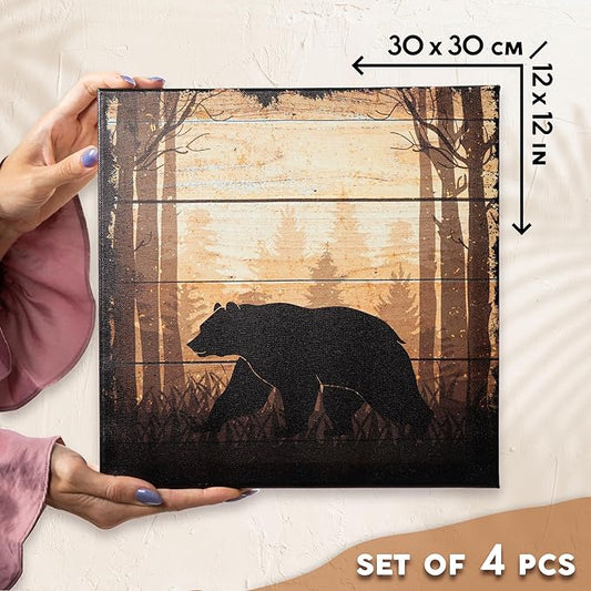 DIMARONGTON Wild Animal Canvas Wall Art Set of 4, 12x12 Inch Nature Canvas Art, Rustic Cabin Decor, Wildlife Prints Deer, Bear, Wolf Animal Wall Decor