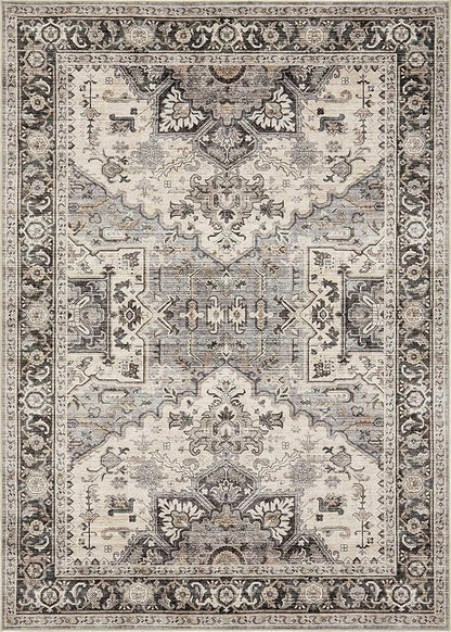 Area Rug for Living Room - 7x9 Soft Washable Oriental Vintage Floral Distressed Large Carpet - Fade Stain Resistant Non Slip Rugs for Bedroom Dining Room Nursery Dorm Office Home Decor - Brown