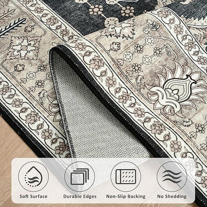 Maxsoft Large Area Rugs for Living Room Bedroom, 6x9 Black Gold Washable Rug with Rubber Backing, Non-Slip and Stain Resistant Soft Throw Indoor Carpet for Dining Room Office Kitchen Dorm Home Decor