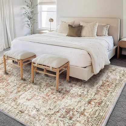 CHAMPLANT Area Rug 6'x9' Washable Vintage Traditional Floor Cover Thin Retro Kitchen Indoor Distressed Non Slip Carpet for Living Room Bedroom Dining Room