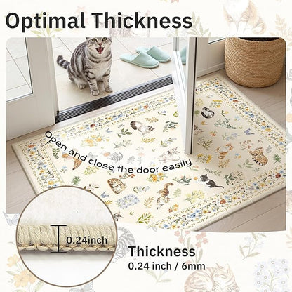 Soalmost Cat 8x10 Area Rugs for Living Room, Machine Washable Animal Floral Vintage Rug Non-Slip Low Pile Soft Throw Large Rugs for Classroom Bedroom Dining Room Nursery Playroom (8 x 10,Beige)