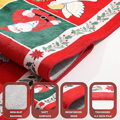 8x10 Area Rugs for Living Room, Washable Checkered Vintage Floral Carpet, Non Slip Low Pile Soft Large Geometric Rugs for Bedroom Bedside Farmhouse Dining Room Kids Nursery, Red