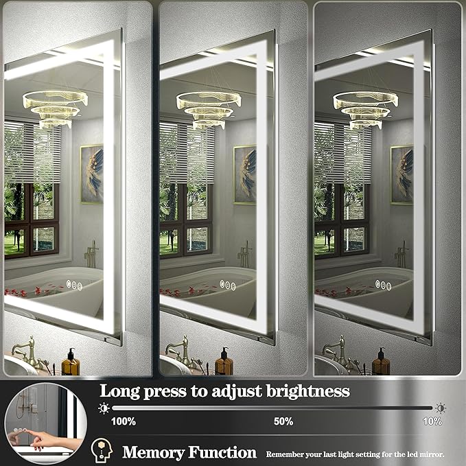 24x32 LED Bathroom Mirror, Dimmable Vanity Mirror for Wall, Backlit and Front Lighted, Anti-Fog, Memory, Shatter-Proof, ETL Listed (Horizontal/Vertical)