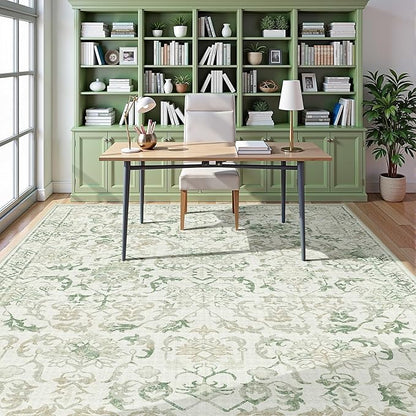 Green Area Rugs 8x10 Rugs for Living Room, Traditional Washable Rugs for Bedroom Distressed Large Area Rug Living Room Rug Non Slip Rug Carpet for Dining Nursery