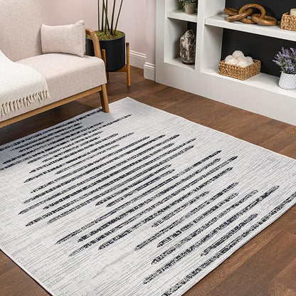 JONATHAN Y Stripe Geometric Indoor Outdoor Square Area Rug 3X3 Ivory/Black, Zolak Berber for Backyard, Patio, Porch, Easy-Cleaning, High Traffic, Pet-Friendly, Non-Shedding (SMB124D-3SQ)