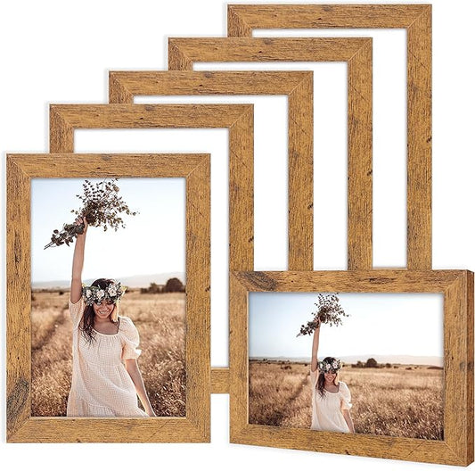 TWING 4 x 6 Picture Frames Set of 6, Rustic Photo Frames Collage for Wall Decor Mounting or Table Display,Home Decorative Collage Picture Photo Frame Wood Brown,Walnut