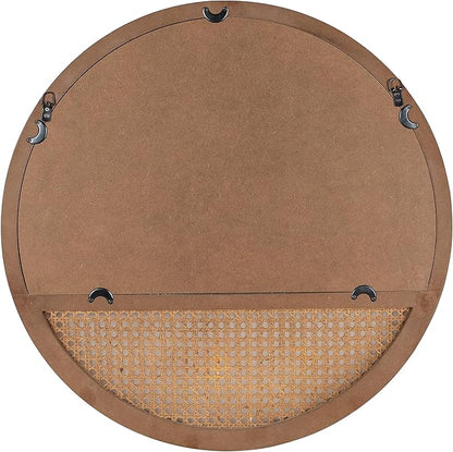24 Inch Rattan Round Mirror, Vintage Hand-Woven Wooden Framed Wall Mirror for Living Room, Bedroom, Bathroom, Entryway Decor, Natural Hanging Decorative Mirrors for Indoor Wall Art