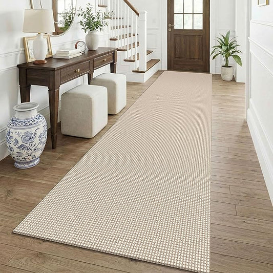 KOZYFLY Cotton 3x12 Runners Rugs for Hallway, Long Washable Runner Rug, Woven Non Slip Kitchen Runner, Braided Entryway Rug, Floor Carpet for Entry, Aisle, Hall, Ivory/Camel/Brown