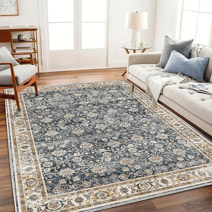 CHAMPLANT Washable Area Rug 8'x10' Retro Boho Design Non-Shedding Non-Slip Easy Care Ideal for High Traffic Areas in Living Room Bedroom Office Coffee Table Kitchen Large Carpet