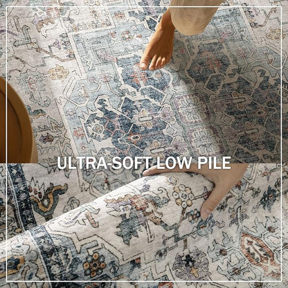 Machine Washable Kitchen Runner Rugs: 2'6"x8' Hallway Runner Rug Non Slip Low Pile Stain Resistant Soft Carpet Runners for Hallways Indoor Entryway Kitchen Laundry Room Beside Farmhouse