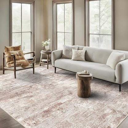 RUUGME 8x10 Area Rugs Abstract: Washable Living Room Rug Non-Slip Low Pile Stain Resistant Throw Rugs for Bedroom Dining Room - Large Soft Indoor Carpet for Modern Farmhouse Decor (8X10 Beige-Brick)