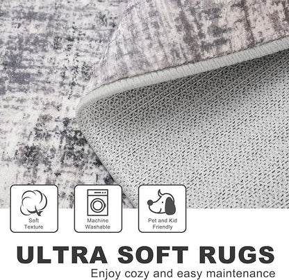 KILOCOCO Modern Abstract Runner Rug 2x6 ft Washable Hallway Runner Rug Non Slip Soft Pinted Kitchen Runners for Hallways Entryway Bedside Laundry Room Floor Runners, Grey/Beige