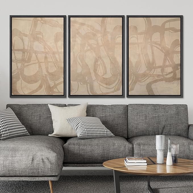 SIGNLEADER Framed Canvas Print Wall Art Set Beige Modern Abstract Line Art Illustrations Minimal Decorative Bohemian for Living Room, Bedroom, Office - 24"x36"x3 Black