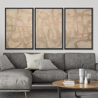 SIGNLEADER Framed Canvas Print Wall Art Set Beige Modern Abstract Line Art Illustrations Minimal Decorative Bohemian for Living Room, Bedroom, Office - 16"x24"x3 Black