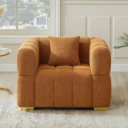 VANOMi 44.09”Oversized Accent Chair, Boucle Armchair with Deep Seat, Comfy Reading Chair for Living Room, Bedroom, Office, Apartment, Curry (1 Piece)