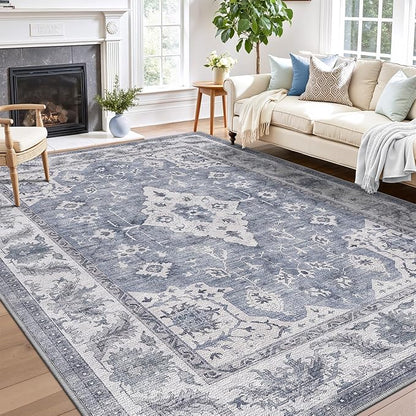 LUMI 8x12 Washable Area Rug for Living Room, Ultra Soft Stain Resistant Carpet with Non Slip Rubber Backing, Non-Shedding Low Pile Rugs for Bedroom, Dining Room, Indoor, Office