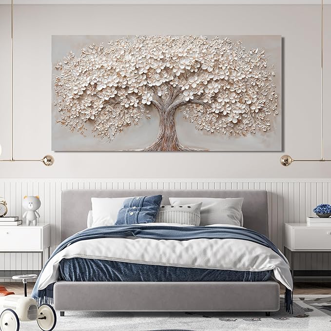 Canvas Wall Art Decor Prints Botanical Large Wall Art Pictures for Living Room Canvas Art Wall Decor Oversized Tree of Life Wall Art Decor Modern White Wall Art Prints Artwork for Walls Bedroom Office Decor 39" X 78"