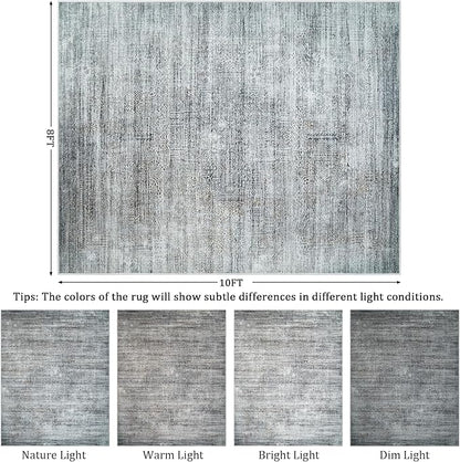 8x10 Area Rug Living Room Rugs - Washable Rug Large Modern Abstract Soft Thin Carpets Indoor Floor No Slip Vintage Carpet for Bedroom Under Dining Table Nursery Home Office Decor Gray Blue