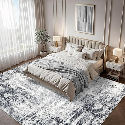 Washable 10x14 Area Rug: Modern Large Rugs for Living Room Dining Room Bedroom Office Indoor - Non-Slip Carpet Home Decor - 10x14 Black Grey