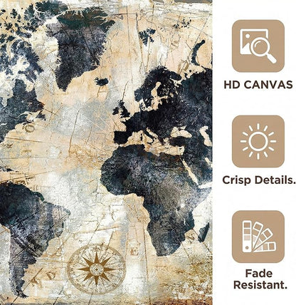 Tucai Decor Framed Wall Art World Map Wall Art Print Picture Decor Home Interior - Map Picture for Office Decor Travel Memory Nautical Map Canvas Artwork 20 x 40 inch Ready to Hang (Framed)