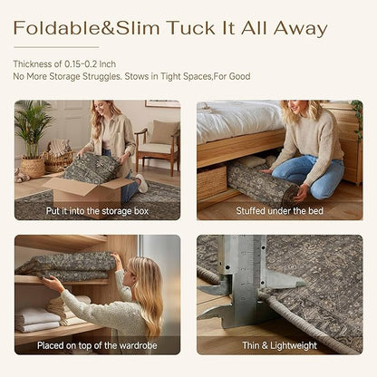 2x14 Washable Runner Rug for Hallway Kitchen Vintage Brown Non Slip Low Pile Carpet Traditional Retro Soft Throw Rug for Bathroom Bedroom Entryway Indoor Entrance