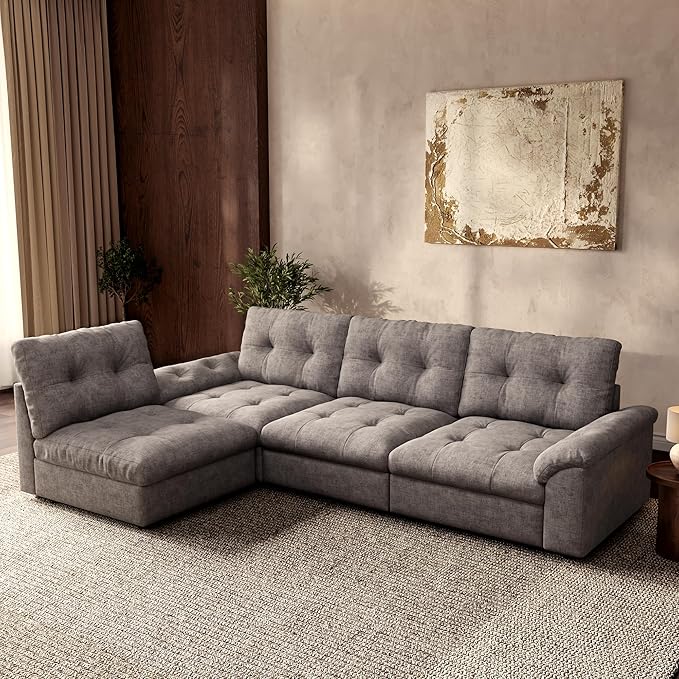 Oversized Modular Sectional Sofa with Storage, Modern Deep Seat Cloud Couch for Living Room, L-Shaped Large Sectional Couch, 4 Seater, Gray
