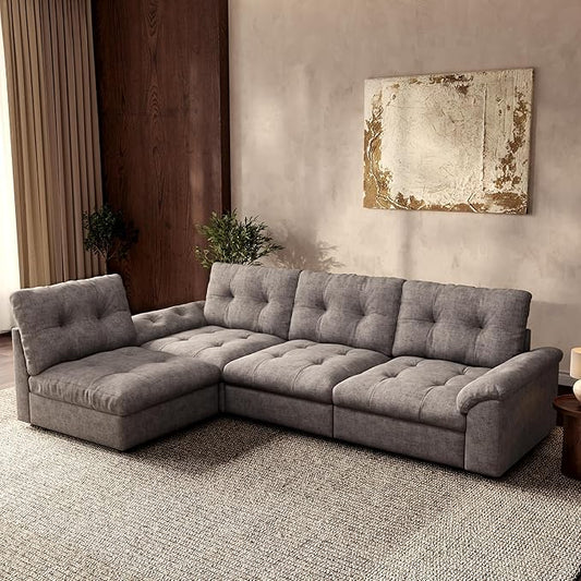 Oversized Modular Sectional Sofa with Storage, Modern Deep Seat Cloud Couch for Living Room, L-Shaped Large Sectional Couch, 4 Seater, Gray