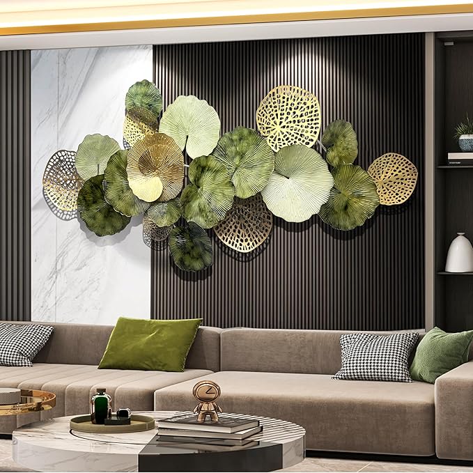 HAVFIFK iron Modern Metal Wall Art Decor, Large 3D Abstract Lotus Leaf Design, Handcrafted Iron Wall Decor for Living Room, Bedroom, Entryway, 51" Home Decoration