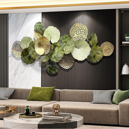 HAVFIFK iron Modern Metal Wall Art Decor, Large 3D Abstract Lotus Leaf Design, Handcrafted Iron Wall Decor for Living Room, Bedroom, Entryway, 51" Home Decoration