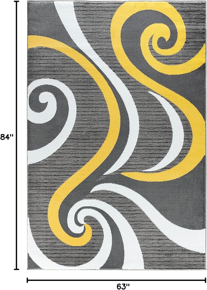 GLORY RUGS Modern Area Rug Swirls Carpet Bedroom Living Room Contemporary Dining Accent Sevilla Collection 4817A (Yellow, 5x7)