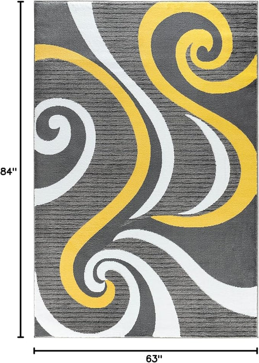 GLORY RUGS Modern Area Rug Swirls Carpet Bedroom Living Room Contemporary Dining Accent Sevilla Collection 4817A (Yellow, 5x7)