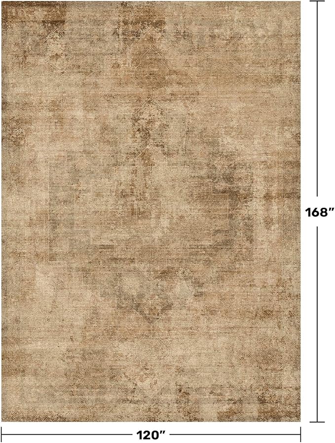 Hazo Haus Large Gold Brown Area Rug for Living Room Table – Rustic Farmhouse 10x14 Extra Large Washable Rug for Dining Room, Bedroom Under Bed, Non-Slip with Rubber Backing & Stain Resistant