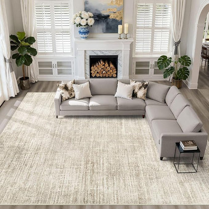 12x15 Area Rug Living Room: Washable Large Neutral Beige Rugs Abstract Soft Modern Stain Resistant Indoor Floor Non-Slip Carpet for Bedroom Nursery Kids Office Playroom Dining Room Under Table Home