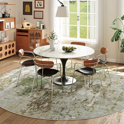 Green Round Rugs 6ft Washable Circle Area Rug for Entryway Kitchen, Non Slip Soft Low Pile Stain Resistant, Boho Circular Carpet for Living Room Bedroom Dorm Dining Room Table, Sage Green