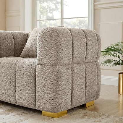 VANOMi Sofa and Chair Set, Modern Deep Seat Couch & Boucle Sofa Chairs, Oversized Upholstered Couch Sets for Living Room, Bedroom, Office, Apartment, Camel (2 Pieces)