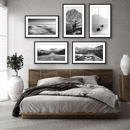 Americanflat 18x28 Picture Frame with Polished Plexiglass - Set of 5 - Use as 14x24 Frame with Mat or Display 18x28 Photo Without Mat - Galleria Collection - Picture Frames for Wall Display - Black