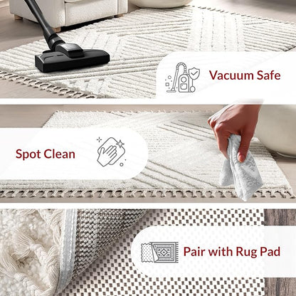 Nuloom Risette Ivory, 5'3" x 7'6", Geometric, Soft and Textured, High Traffic, Stain Resistant, Easy Clean, Durable Area Rug for Bedroom, Living Room, Dining Space, Den, Foyer, Entryway