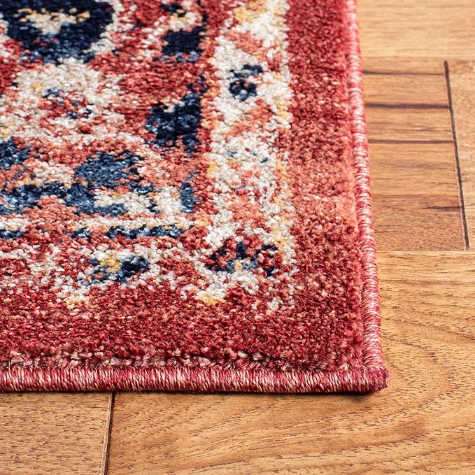 SAFAVIEH Charleston Collection Area Rug - 5' Square, Red & Ivory, Oriental Distressed Design, Ideal for High Traffic Areas in Living Room, Bedroom, Dining Room (CHL411Q-5SQ)