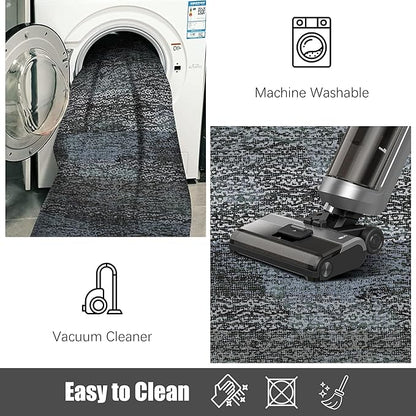 RUGSURE Washable Area Rug - 1/6 Thick - Stain & Water Resistant Non-Slip - Resistant Rug for Living Room, Bedroom, Nursery, Pet & Child Friendly, Vintage Charm Area Rugs (Darkgrey+Bule, 3' x 5 ')