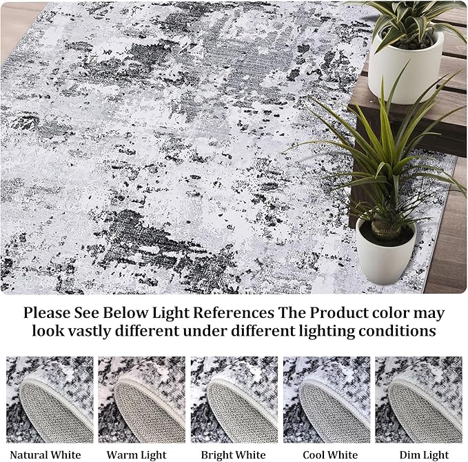 ROYHOME 10x13 Modern Abstract Faux Wool Rug for Living Room Low Pile Ultra Soft Stain Resistant Non Slip Non Shedding Throw Rug for Bedroom Home Decor, Grey