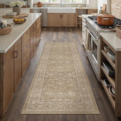 PureCozy 2x6 Runner Rug Brown Washable Hallway Vintage Carpet Kitchen Small Long Non Slip Stain Soft Resistant Low Pile Thin Boho Accent Indoor Throw Rug for Bedroom Laundry Living Room