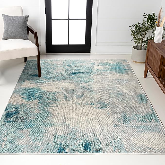 JONATHAN Y Modern Abstract Vintage Cream/Blue Indoor Area Rug, 9x12, Contemporary POP, Transitional, Easy-Cleaning for Living Room, Bedroom, Kitchen, Pet Friendly, Non-Shedding (CTP104A-9)