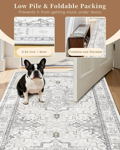 Madane Runner Rugs for Hallway 2x10 Long Washable Non-Slip Hallway Runner Rug Low-Pile Stair Kitchen Runner Soft Throw Carpet for Entrance Living Dining Laundry Room (Grey, 2 x 10)